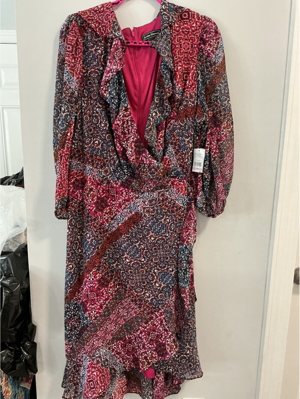 Jessica Howard Women Plus Size 22W Faux Wrap Boho Dress Sheer Sleeves #5